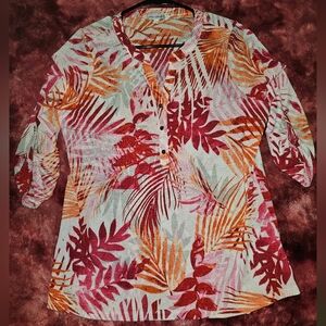 Vibrant Leaf Print Women's Blouse